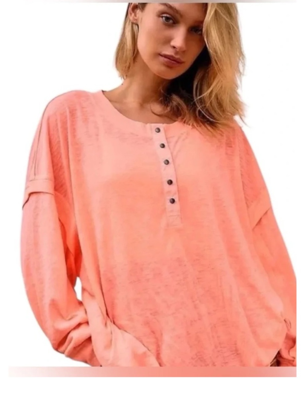 Free people Peach Button-Front Women's Relaxed Sweatshirt Top